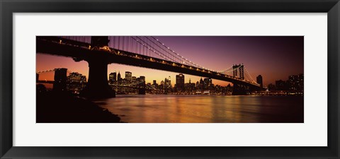 Framed Bridge across the river at night, Manhattan Bridge, Lower Manhattan Print