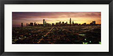 Framed CGI composite, High angle view of a city at night, Chicago, Cook County, Illinois, USA Print