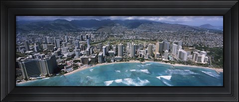 Framed Aerial view of a city, Waikiki Beach, Honolulu, Oahu, Hawaii, USA Print