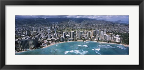 Framed Aerial view of a city, Waikiki Beach, Honolulu, Oahu, Hawaii, USA Print