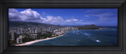 Framed Buildings at the waterfront, Waikiki Beach, Honolulu, Hawaii Print