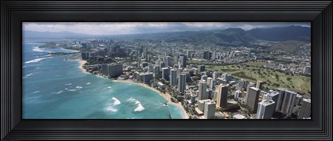 Framed Aerial view of buildings at the waterfront, Waikiki Beach, Honolulu, Oahu, Hawaii, USA Print