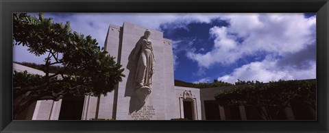 Framed Low angle view of a statue, National Memorial Cemetery of the Pacific, Punchbowl Crater, Honolulu, Oahu, Hawaii, USA Print