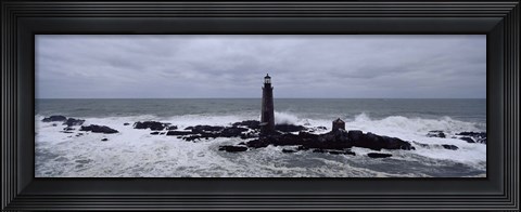 Framed Lighthouse on the coast, Graves Light, Boston Harbor, Massachusetts, USA Print