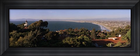 Framed Aerial view of a coastline, Los Angeles Basin, City of Los Angeles, Los Angeles County, California, USA Print