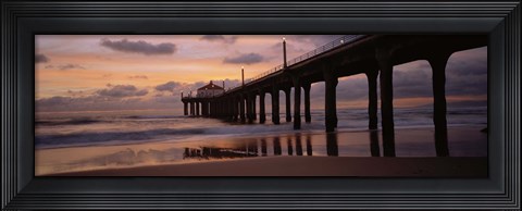 Framed Low angle view of a hut on a pier, Manhattan Beach Pier, Manhattan Beach, Los Angeles County, California, USA Print