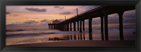 Framed Low angle view of a hut on a pier, Manhattan Beach Pier, Manhattan Beach, Los Angeles County, California, USA Print