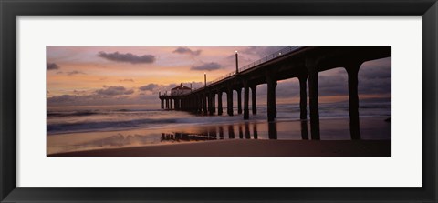 Framed Low angle view of a hut on a pier, Manhattan Beach Pier, Manhattan Beach, Los Angeles County, California, USA Print