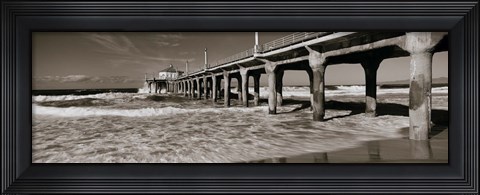 Framed Manhattan Beach Pier in Black and White, Los Angeles County Print