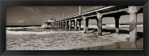 Framed Manhattan Beach Pier in Black and White, Los Angeles County Print