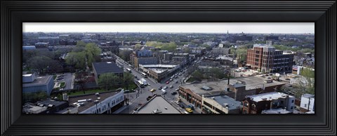 Framed Aerial view of crossroad of six corners, Fullerton Avenue, Lincoln Avenue, Halsted Avenue, Chicago, Illinois, USA Print