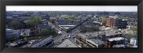 Framed Aerial view of crossroad of six corners, Fullerton Avenue, Lincoln Avenue, Halsted Avenue, Chicago, Illinois, USA Print