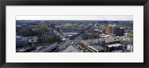 Framed Aerial view of crossroad of six corners, Fullerton Avenue, Lincoln Avenue, Halsted Avenue, Chicago, Illinois, USA Print