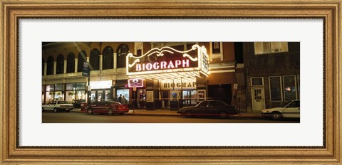 Framed Theater lit up at night, Biograph Theater, Lincoln Avenue, Chicago, Illinois, USA Print