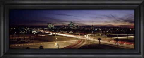 Framed Buildings in a city lit up at dusk, 7th St. Freeway, Phoenix, Maricopa County, Arizona, USA Print