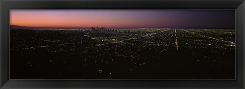 Framed High angle view of a city at night from Griffith Park Observatory, City Of Los Angeles, Los Angeles County, California, USA Print