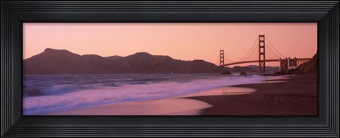 Framed Beach and a suspension bridge at sunset, Baker Beach, Golden Gate Bridge, San Francisco, San Francisco County, California, USA Print