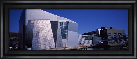 Framed Buildings at the waterfront, New England Aquarium, Boston Harbor, Boston, Suffolk County, Massachusetts, USA Print