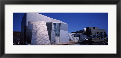 Framed Buildings at the waterfront, New England Aquarium, Boston Harbor, Boston, Suffolk County, Massachusetts, USA Print