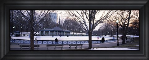 Framed Group of people in a public park, Frog Pond Skating Rink, Boston Common, Boston, Suffolk County, Massachusetts, USA Print