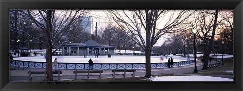 Framed Group of people in a public park, Frog Pond Skating Rink, Boston Common, Boston, Suffolk County, Massachusetts, USA Print