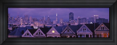 Framed City skyline at night, Alamo Square, California, USA Print