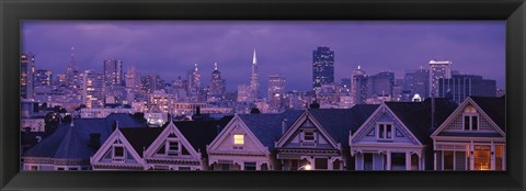 Framed City skyline at night, Alamo Square, California, USA Print