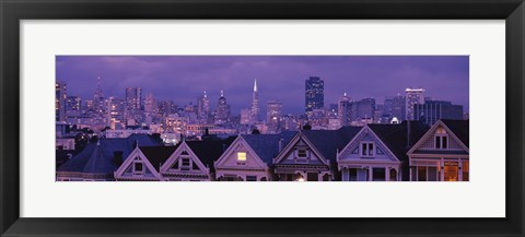 Framed City skyline at night, Alamo Square, California, USA Print