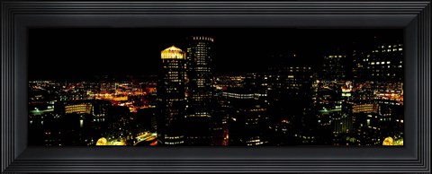 Framed High angle view of a city at night, Boston, Suffolk County, Massachusetts, USA Print