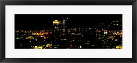 Framed High angle view of a city at night, Boston, Suffolk County, Massachusetts, USA Print