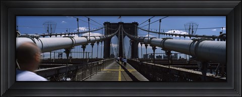 Framed Man walking on a bridge, Brooklyn Bridge, Brooklyn, New York City, New York State, USA Print