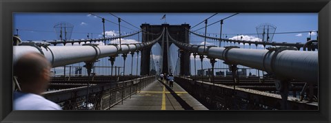 Framed Man walking on a bridge, Brooklyn Bridge, Brooklyn, New York City, New York State, USA Print