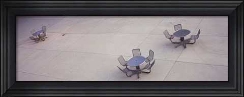 Framed High angle view of tables and chairs in a park, San Jose, California, USA Print