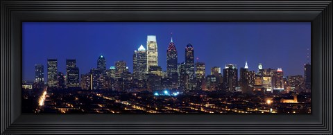 Framed Buildings lit up at night in a city, Comcast Center, Center City, Philadelphia, Philadelphia County, Pennsylvania, USA Print