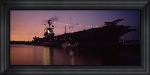 Framed Silhouette of an aircraft carrier in the sea, USS Intrepid, New York City, New York State, USA Print