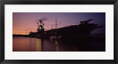 Framed Silhouette of an aircraft carrier in the sea, USS Intrepid, New York City, New York State, USA Print