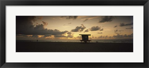 Framed Silhouette of a lifeguard hut on the beach, South Beach, Miami Beach, Miami-Dade County, Florida, USA Print
