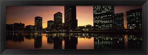 Framed Buildings lit up at dusk, Oakland, Alameda County, California, USA Print