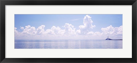 Framed Seascape with a suspension bridge in the background, Sunshine Skyway Bridge, Tampa Bay, Gulf of Mexico, Florida, USA Print