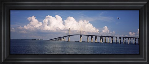 Framed Suspension bridge across the bay, Sunshine Skyway Bridge, Tampa Bay, Gulf of Mexico, Florida, USA Print