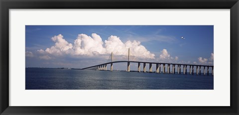 Framed Suspension bridge across the bay, Sunshine Skyway Bridge, Tampa Bay, Gulf of Mexico, Florida, USA Print