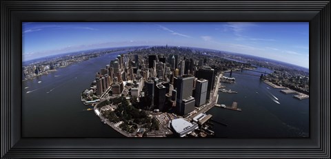 Framed Aerial view of Manhattan and rivers, New York City, New York State, USA Print