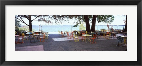 Framed Empty chairs with tables in a campus, University of Wisconsin, Madison, Dane County, Wisconsin, USA Print
