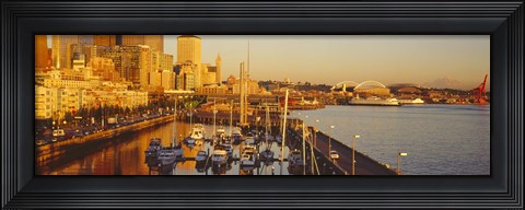 Framed Buildings at the waterfront, Elliott Bay, Bell Harbor Marina, Seattle, King County, Washington State, USA Print