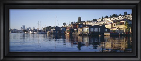Framed Houseboats in a lake, Lake Union, Seattle, King County, Washington State, USA Print