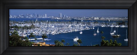 Framed Aerial view of boats moored at a harbor, San Diego, California, USA Print