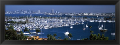 Framed Aerial view of boats moored at a harbor, San Diego, California, USA Print