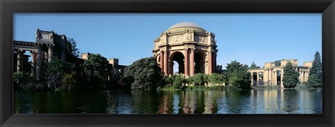 Framed Reflection of an art museum in water, Palace Of Fine Arts, Marina District, San Francisco, California, USA Print