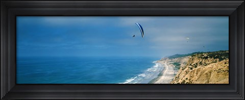 Framed Paragliders over the coast, La Jolla, San Diego, California, USA Print