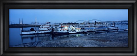 Framed Boats moored at a harbor, Memphis, Mississippi River, Tennessee, USA Print